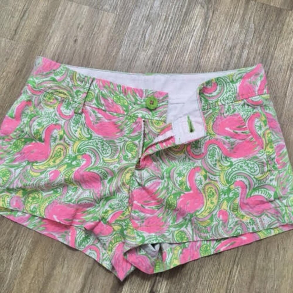 Lily Pulitzer Walsh Shorts Hot Wings Flamingos Size 2 - Picture 2 of 6